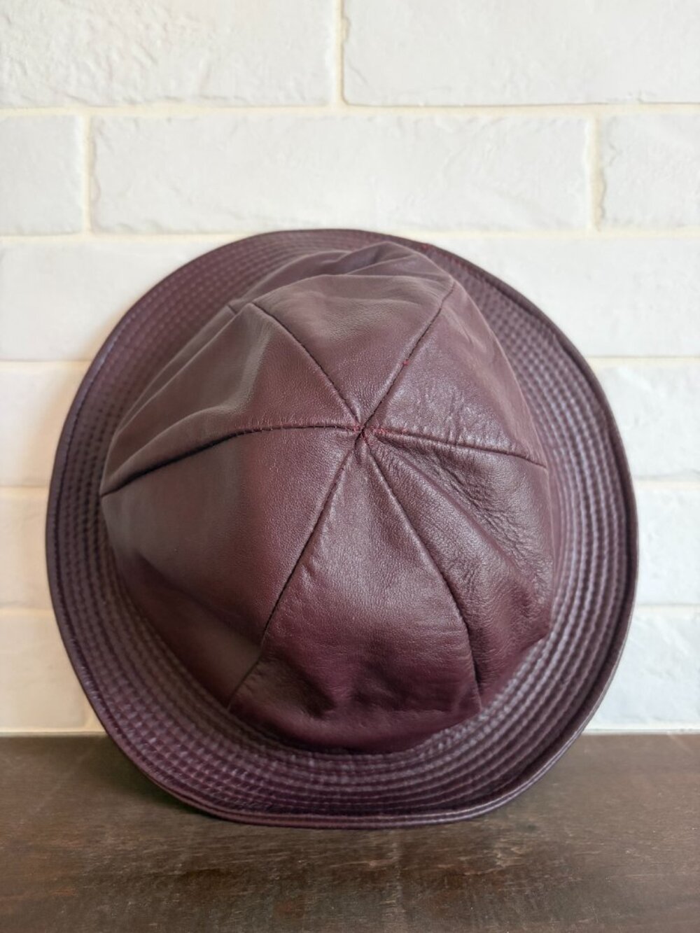 Vintage leather bucket hat Creation by Andre dark maroon
